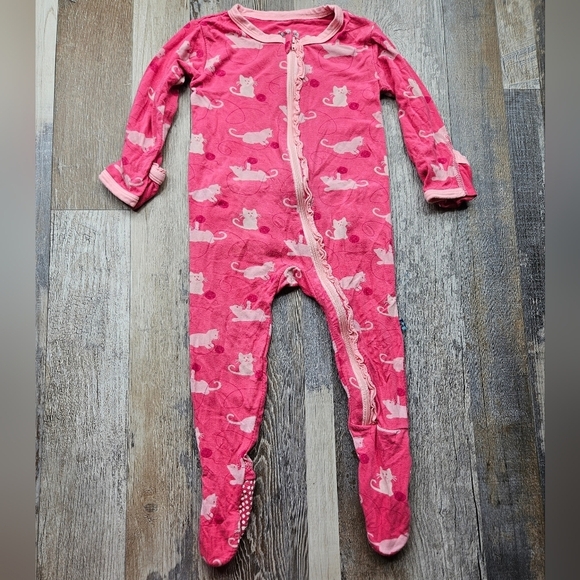Kickee Pants pink Cat Pajamas PJs 6-9 months Ruffle Butt - Picture 1 of 7